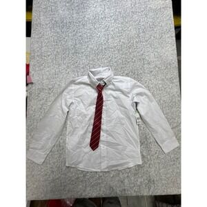 New Boys White Button Down Dress Shirt and Red Striped Tie Set Kids Formal Wear